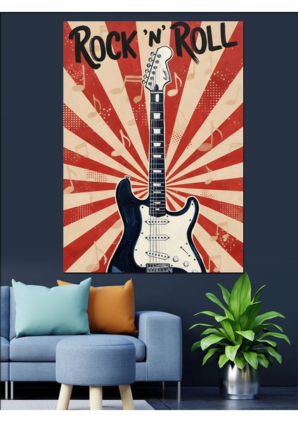 Retro Rock Müzik Gitar Dekoratif Kanvas - Mdf Ahşap Tablo