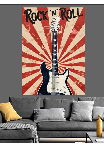 Retro Rock Müzik Gitar Dekoratif Kanvas - Mdf Ahşap Tablo fırsatları