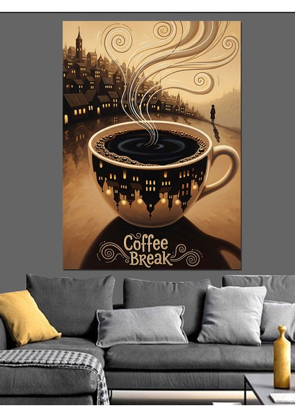 Çiçekli Kahve Fincanı Sanatı Dekoratif Kanvas - Mdf Ahşap Tablo