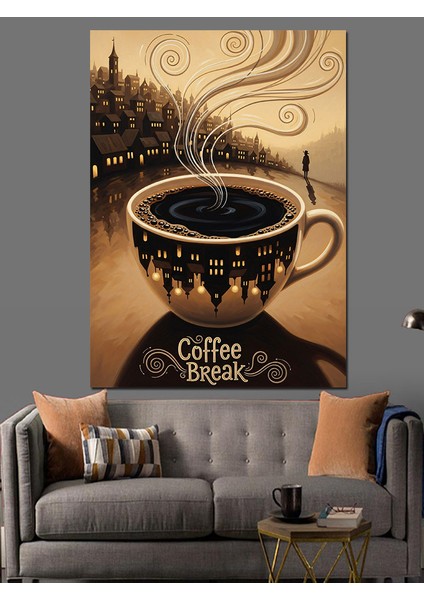 Çiçekli Kahve Fincanı Sanatı Dekoratif Kanvas - Mdf Ahşap Tablo fiyatları