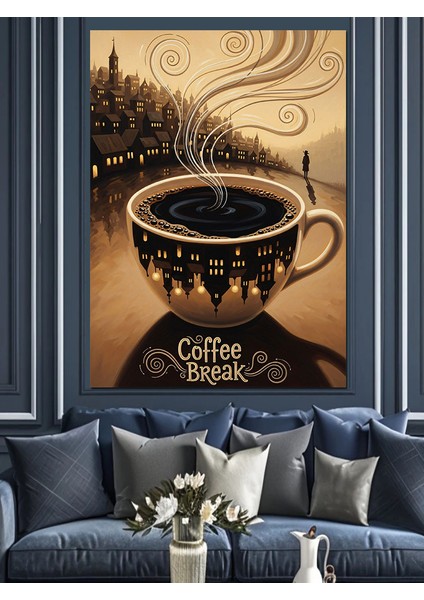 Çiçekli Kahve Fincanı Sanatı Dekoratif Kanvas - Mdf Ahşap Tablo indirimleri