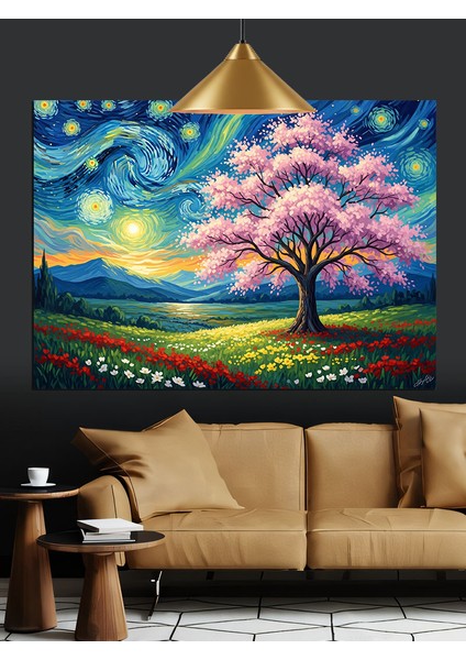 Bahar Ağacı Gece Manzarası Dekoratif Kanvas - Mdf Ahşap Tablo fiyatları