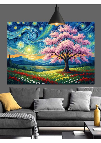 Bahar Ağacı Gece Manzarası Dekoratif Kanvas - Mdf Ahşap Tablo modelleri