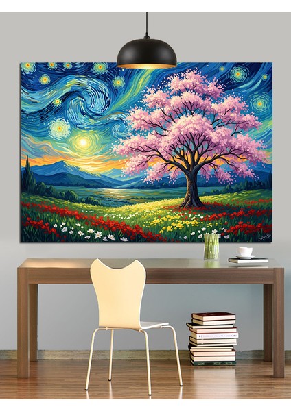 Bahar Ağacı Gece Manzarası Dekoratif Kanvas - Mdf Ahşap Tablo indirimleri