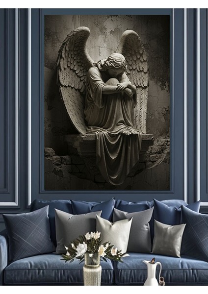 Melek Heykeli Siyah Beyaz Dekoratif Kanvas - Mdf Ahşap Tablo modelleri