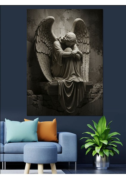 Melek Heykeli Siyah Beyaz Dekoratif Kanvas - Mdf Ahşap Tablo indirimleri
