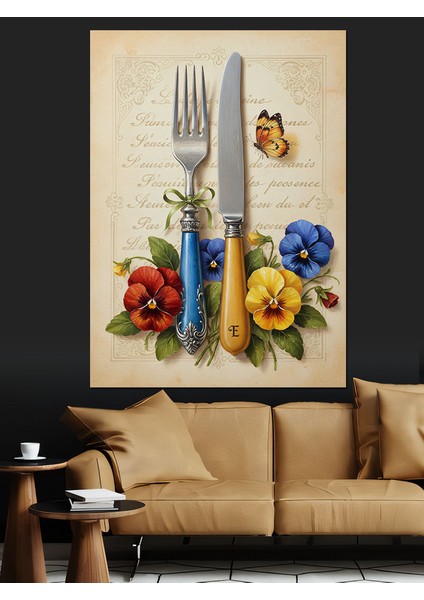 Yemek Takımı Çiçek Natürmort Dekoratif Kanvas - Mdf Ahşap Tablo modelleri