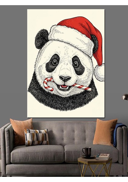 Noel Şapkalı Sevimli Panda Dekoratif Kanvas - Mdf Ahşap Tablo fiyatları