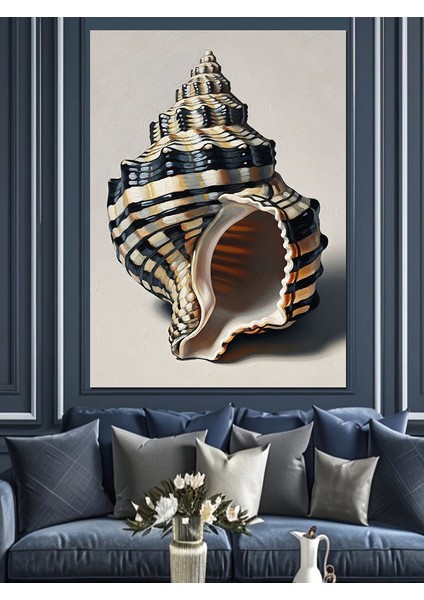Altın Işıkta Parlayan Deniz Kabuğu Dekoratif Kanvas - Mdf Ahşap Tablo