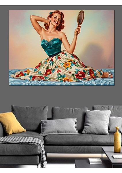 Ayna Tutan Retro Kadın Dekoratif Kanvas - Mdf Ahşap Tablo fiyatları