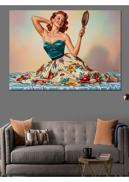 Ayna Tutan Retro Kadın Dekoratif Kanvas - Mdf Ahşap Tablo indirimleri