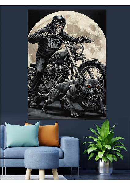 Gece Sürüşü Yapan Motorcu Dekoratif Kanvas - Mdf Ahşap Tablo
