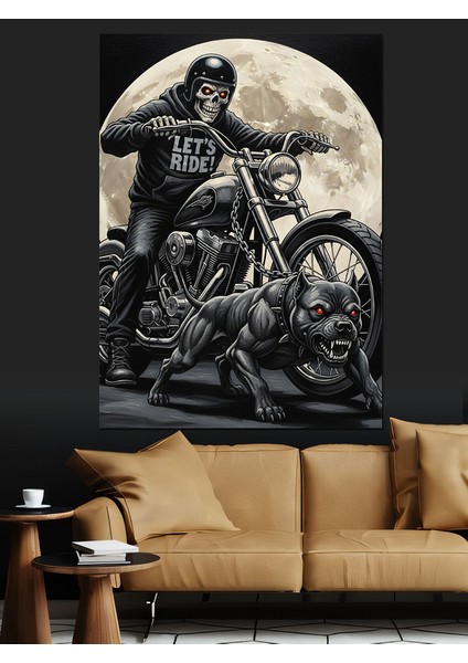 Gece Sürüşü Yapan Motorcu Dekoratif Kanvas - Mdf Ahşap Tablo fiyatları