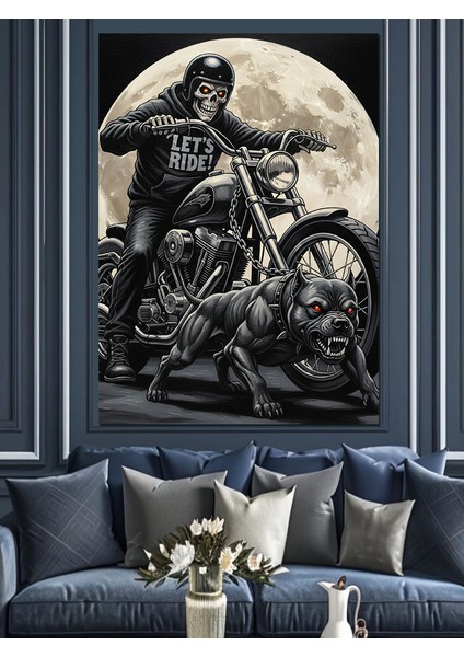 Gece Sürüşü Yapan Motorcu Dekoratif Kanvas - Mdf Ahşap Tablo modelleri