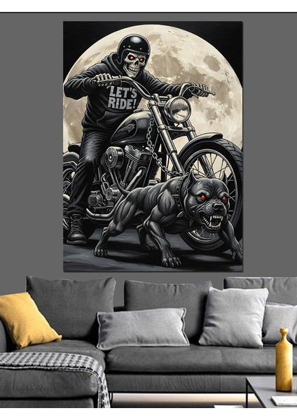 Gece Sürüşü Yapan Motorcu Dekoratif Kanvas - Mdf Ahşap Tablo fırsatları