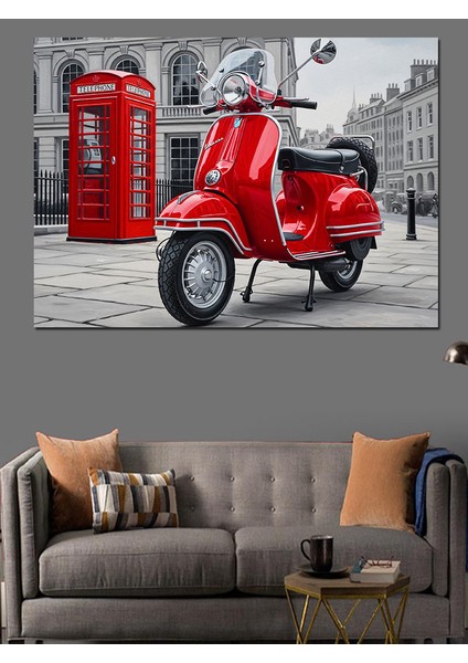 Kırmızı Ingiliz Telefon Kulübesi ve Motorsiklet Dekoratif Kanvas - Mdf Ahşap Tablo modelleri
