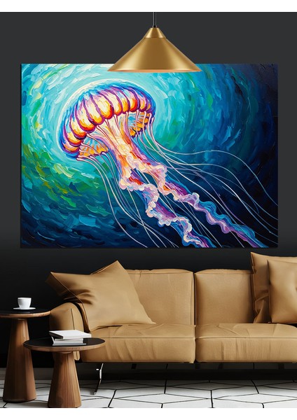 Okyanusta Yüzen Denizanası Dekoratif Kanvas - Mdf Ahşap Tablo indirimleri