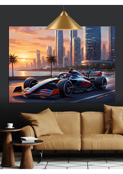 Formula 1 Arabası ve Şehir Manzarası Dekoratif Kanvas - Mdf Ahşap Tablo fırsatları