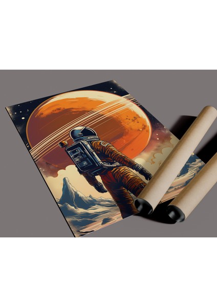Çerçevesiz Poster | Vintage Astronot ve Mars Gezegen Posteri,uzay,ölçü Seçenekli,duvar Dekorasyonu fırsatları