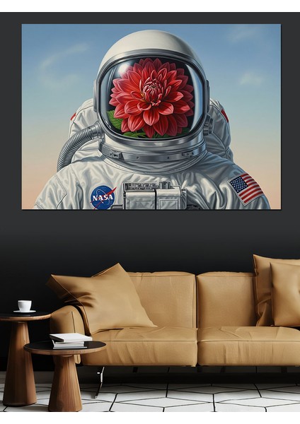 Çiçek Kafalı Astronot Dekoratif Kanvas - Mdf Ahşap Tablo modelleri