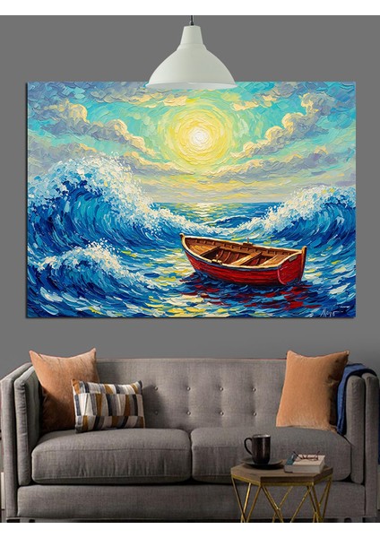 Denizde Tekne Dalga Manzarası Dekoratif Kanvas - Mdf Ahşap Tablo indirimleri