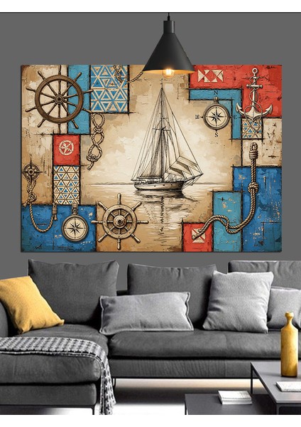 Yelkenli Tekne ve Simgeler Dekoratif Kanvas - Mdf Ahşap Tablo fiyatları