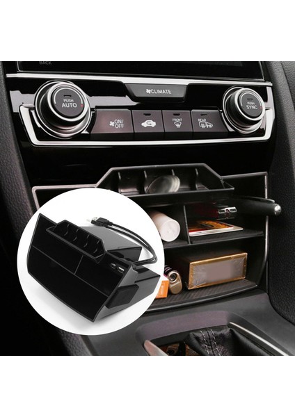 Honda Civic 2016 2017 2018 2019 2019 Iç Aksesuarlar Araba Siyah Abs Iç Konsol USB Bağlantı Noktası ile Merkezi Saklama Kutusu (Yurt Dışından) indirimleri