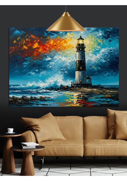 Deniz Feneri Fırtınalı Gece Dekoratif Kanvas - Mdf Ahşap Tablo fiyatları