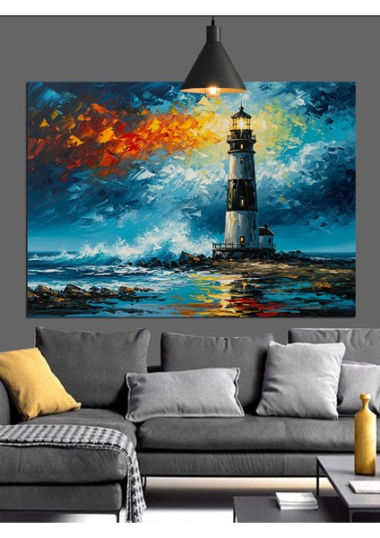 Deniz Feneri Fırtınalı Gece Dekoratif Kanvas - Mdf Ahşap Tablo modelleri