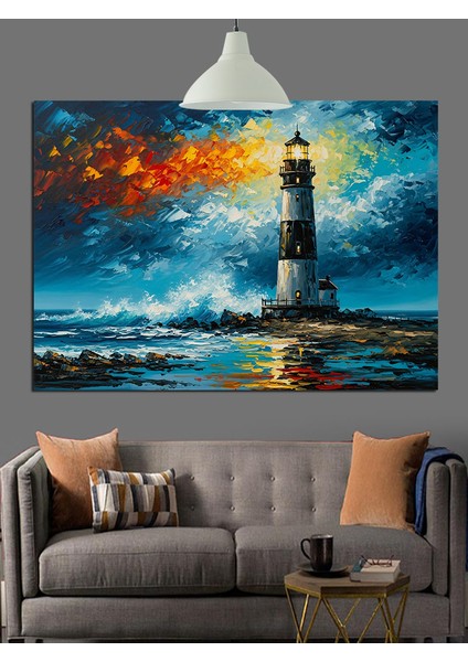 Deniz Feneri Fırtınalı Gece Dekoratif Kanvas - Mdf Ahşap Tablo fırsatları