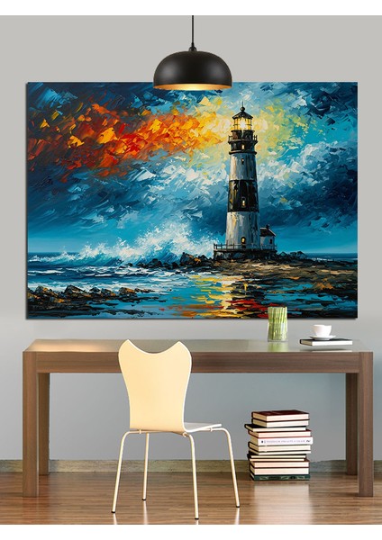 Deniz Feneri Fırtınalı Gece Dekoratif Kanvas - Mdf Ahşap Tablo indirimleri