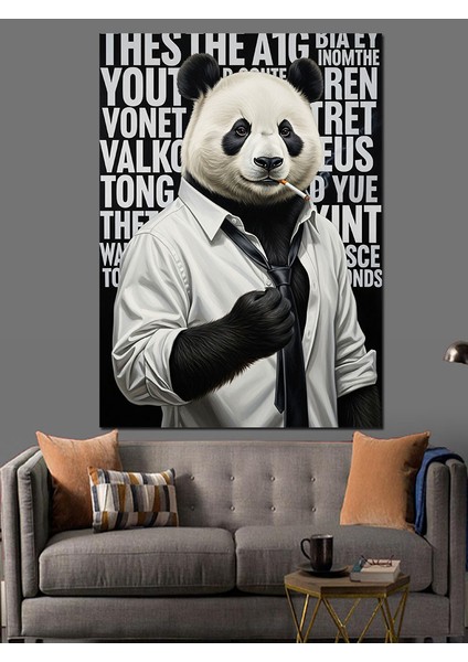 Beyaz Gömlek Giyen Panda Dekoratif Kanvas - Mdf Ahşap Tablo fiyatları