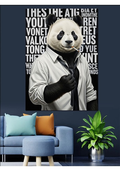 Beyaz Gömlek Giyen Panda Dekoratif Kanvas - Mdf Ahşap Tablo modelleri