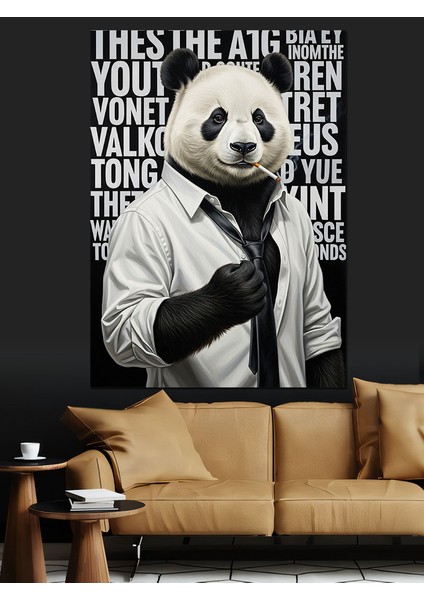 Beyaz Gömlek Giyen Panda Dekoratif Kanvas - Mdf Ahşap Tablo fırsatları