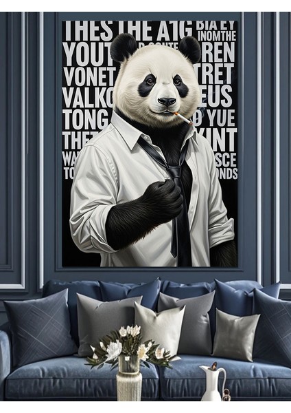 Beyaz Gömlek Giyen Panda Dekoratif Kanvas - Mdf Ahşap Tablo indirimleri