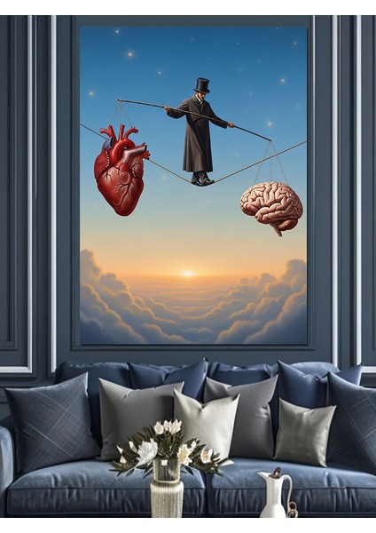 Ipte Akıl ve Kalp Denge Duran Adam Dekoratif Kanvas - Mdf Ahşap Tablo
