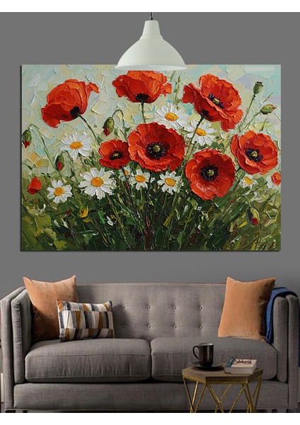 Kırmızı Gelincik Çiçek Tarlası Dekoratif Kanvas - Mdf Ahşap Tablo modelleri