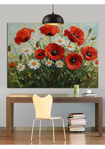 Kırmızı Gelincik Çiçek Tarlası Dekoratif Kanvas - Mdf Ahşap Tablo fırsatları
