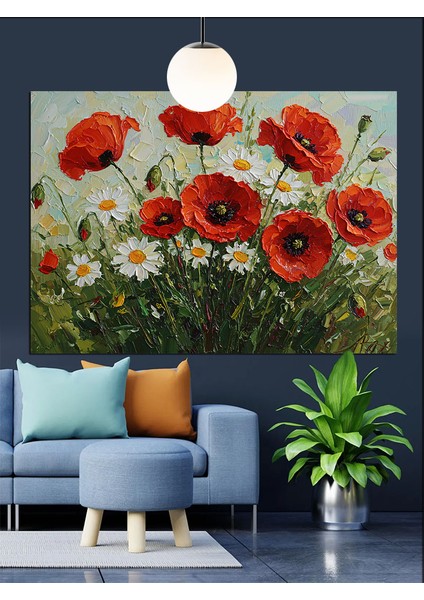 Kırmızı Gelincik Çiçek Tarlası Dekoratif Kanvas - Mdf Ahşap Tablo indirimleri
