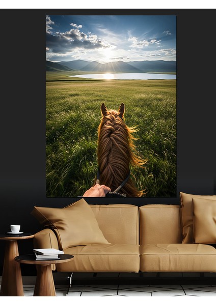 Çiçekli Tarlada At Üstünden Manzara Dekoratif Kanvas - Mdf Ahşap Tablo indirimleri