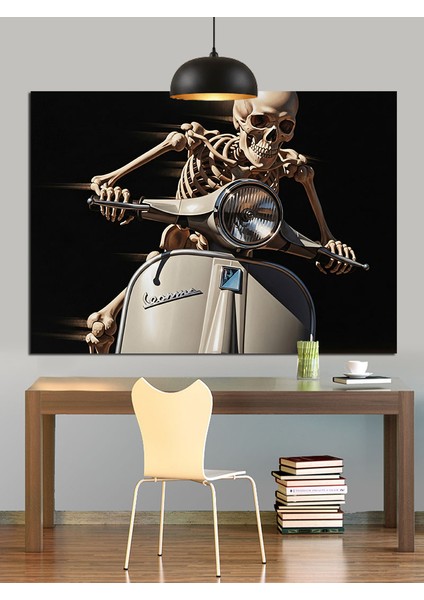Scooter Süren Iskelet Figürü Dekoratif Kanvas - Mdf Ahşap Tablo fiyatları