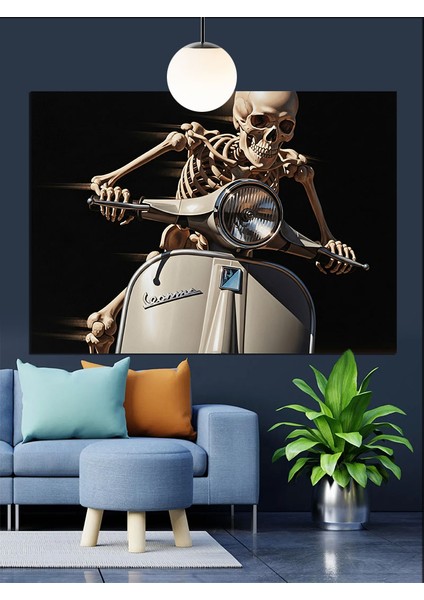 Scooter Süren Iskelet Figürü Dekoratif Kanvas - Mdf Ahşap Tablo modelleri