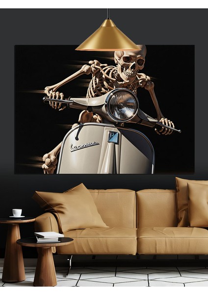 Scooter Süren Iskelet Figürü Dekoratif Kanvas - Mdf Ahşap Tablo fırsatları