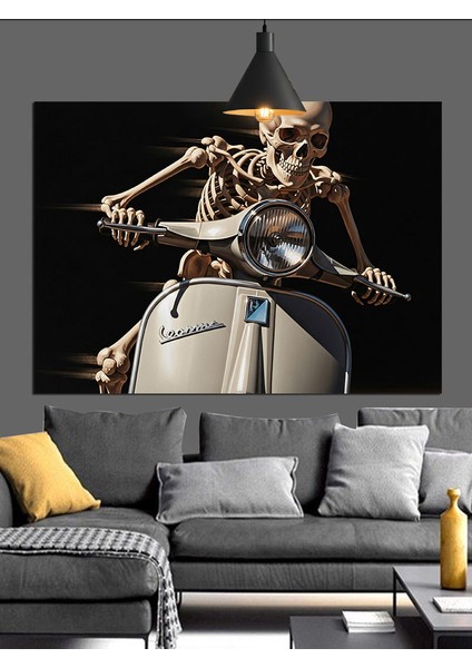 Scooter Süren Iskelet Figürü Dekoratif Kanvas - Mdf Ahşap Tablo indirimleri