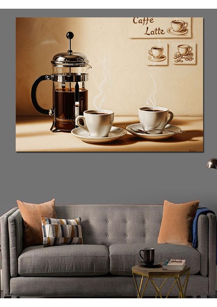 French Press Sabah Kahvesi Dekoratif Kanvas - Mdf Ahşap Tablo