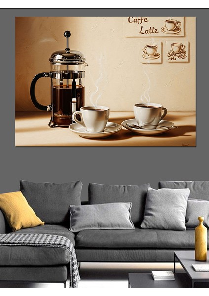 French Press Sabah Kahvesi Dekoratif Kanvas - Mdf Ahşap Tablo modelleri