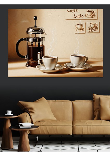 French Press Sabah Kahvesi Dekoratif Kanvas - Mdf Ahşap Tablo fırsatları