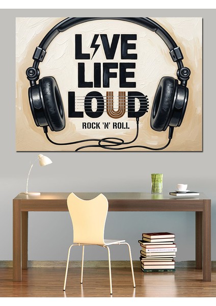 Hayatı Yüksek Sesle Yaşa Rock!n Roll Afişi Dekoratif Kanvas - Mdf Ahşap Tablo