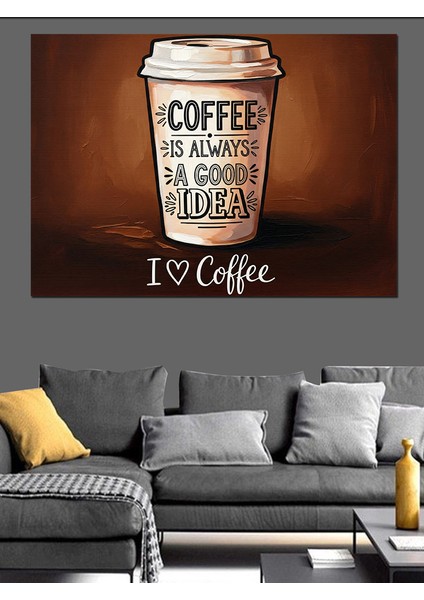 Kahve Kupası Grafik Tasarımı Dekoratif Kanvas - Mdf Ahşap Tablo