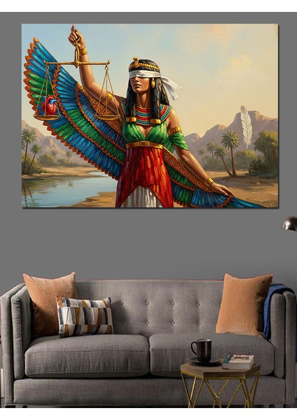 Etnik Giysili Mısır Adalet Tanrıçası Maat ve Terazisi Dekoratif Kanvas - Mdf Ahşap Tablo fırsatları